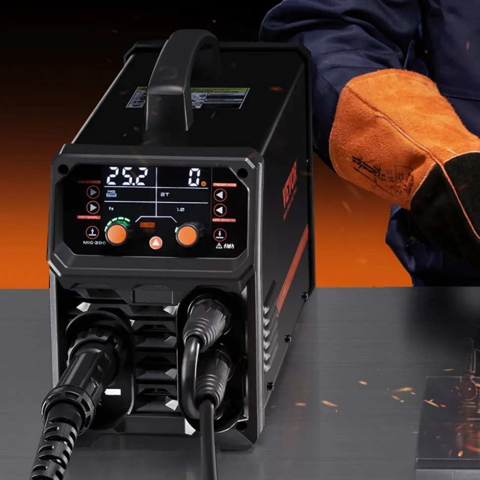VEVOR MIG Welder, 200A Synergic Mig Welding Machine, 4-in-1 Gas MIG/Flux Core MIG/Stick/Lift TIG Multi-Process Welder Machine, 110V/220V Dual Voltage Mig Welder with IGBT Inverter & LCD Screen Display