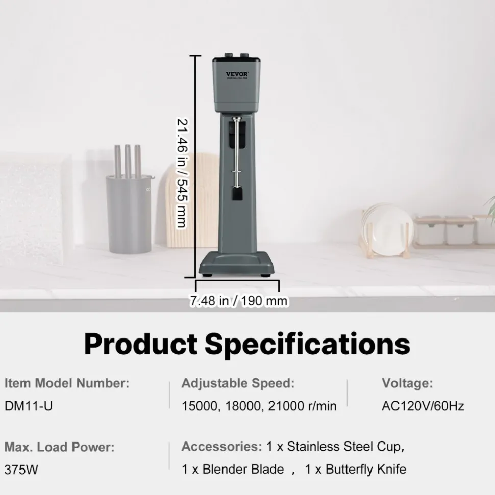 VEVOR Milkshake Machine, 375W Milkshake Maker Mixer, Single Head Drink Mixer Blender Machine, 3-Speed Milkshake Blender with 820ml Stainless Steel Cup for Commercial