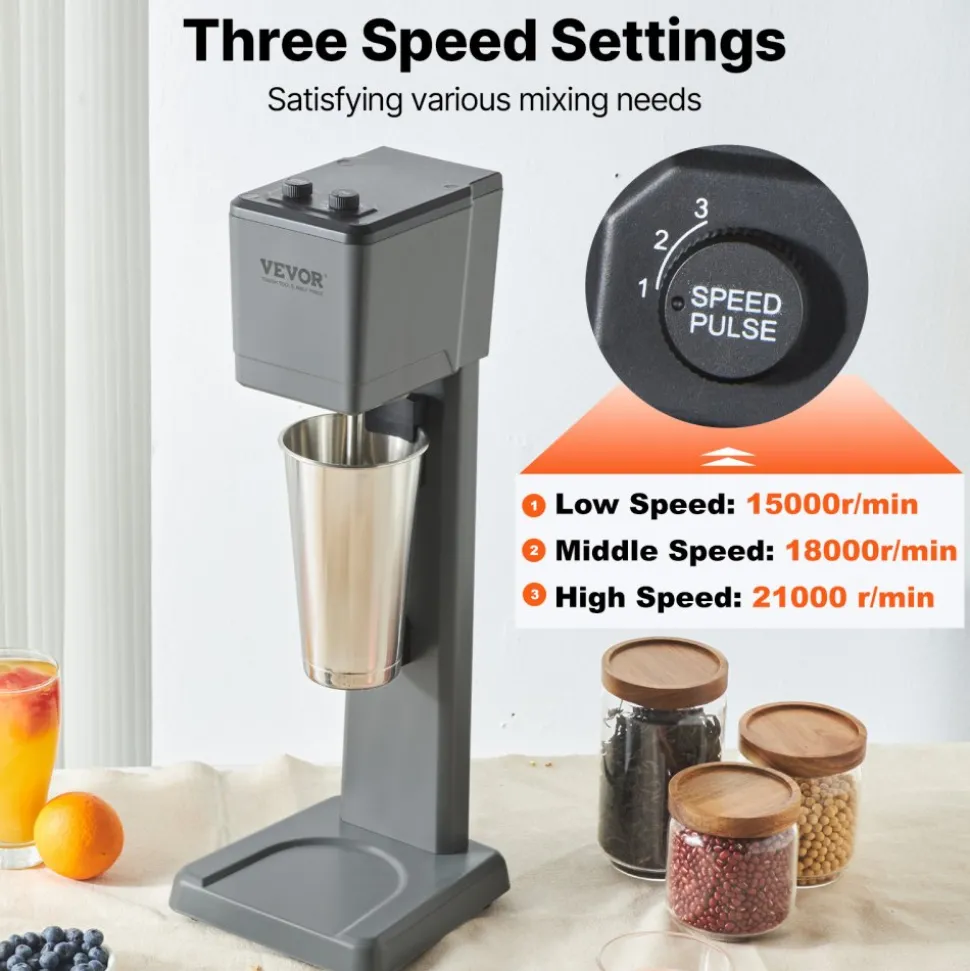 VEVOR Milkshake Machine, 375W Milkshake Maker Mixer, Single Head Drink Mixer Blender Machine, 3-Speed Milkshake Blender with 820ml Stainless Steel Cup for Commercial