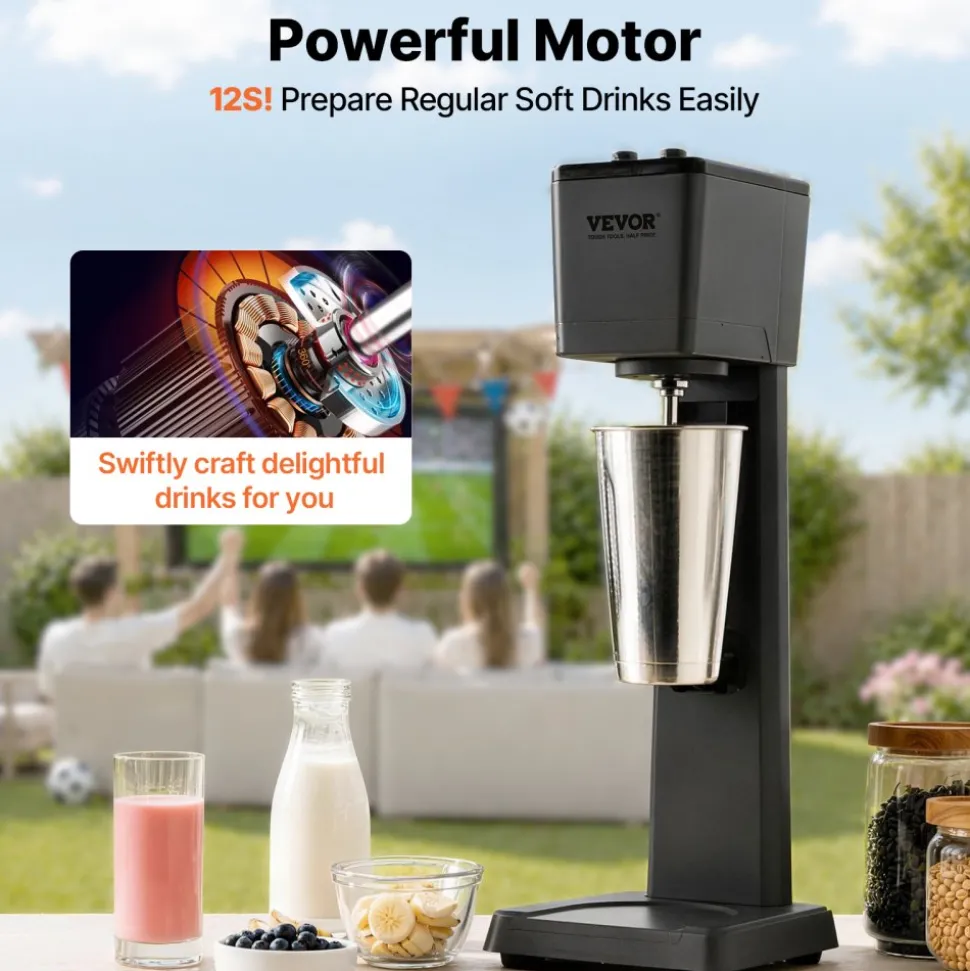 VEVOR Milkshake Machine, 375W Milkshake Maker Mixer, Single Head Drink Mixer Blender Machine, 3-Speed Milkshake Blender with 820ml Stainless Steel Cup for Commercial