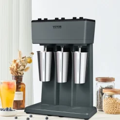 VEVOR Milkshake Machine, 375W x 3 Milkshake Maker Mixer, Triple Head Drink Mixer Blender Machine, 3-Speed Milkshake Blender with 3 x 820ml Stainless Steel Cup for Commercial