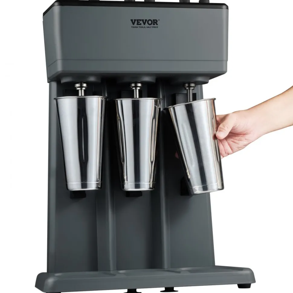 VEVOR Milkshake Machine, 375W x 3 Milkshake Maker Mixer, Triple Head Drink Mixer Blender Machine, 3-Speed Milkshake Blender with 3 x 820ml Stainless Steel Cup for Commercial