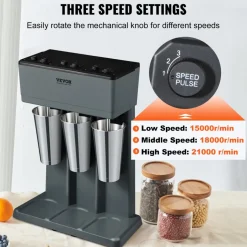 VEVOR Milkshake Machine, 375W x 3 Milkshake Maker Mixer, Triple Head Drink Mixer Blender Machine, 3-Speed Milkshake Blender with 3 x 820ml Stainless Steel Cup for Commercial