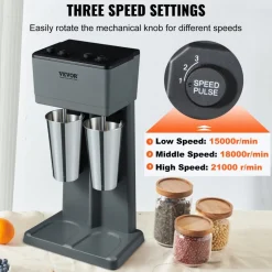 VEVOR Milkshake Machine, 375W x 2 Milkshake Maker Mixer, Dual Head Drink Mixer Blender Machine, 3-Speed Milkshake Blender with 2 x 820ml Stainless Steel Cup for Commercial