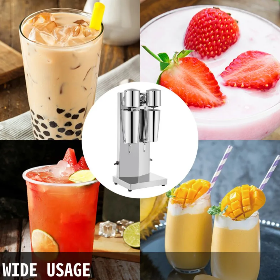 VEVOR Milkshake Maker Kit, Stainless Steel Electric Milkshake Maker, 180W Milkshake Machine, Double Head Classic Milkshake Maker with 800ml Cup, Silver Milkshake Maker Machine, 2 Speed Adjustable