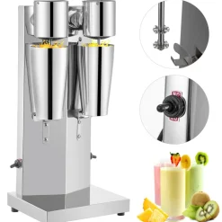 VEVOR Milkshake Maker Kit, Stainless Steel Electric Milkshake Maker, 180W Milkshake Machine, Double Head Classic Milkshake Maker with 800ml Cup, Silver Milkshake Maker Machine, 2 Speed Adjustable