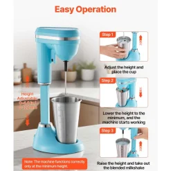 VEVOR Milkshake Maker, 100W Milk Shake Maker Mixer, Single Head Drink Mixer Blender Machine, Dual-Speed Adjustment Milkshake Blender with Stainless Steel Cup, for Home, Kitchen, Bar & Beverage Shop