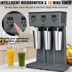 VEVOR Milkshake Maker, 375W x 3 Electric Milkshake Machine, Commercial Triple Heads Drink Mixer Blender, LED Intelligent Microswitch, 3-Speed Milkshake Mixer with 3 x 820 ml Stainless Steel Cups