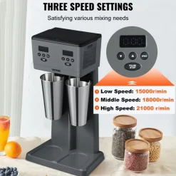 VEVOR Milkshake Maker, 375W x 2 Electric Milkshake Machine, Commercial Double Heads Drink Mixer Blender, LED Intelligent Microswitch, 3-Speed Milkshake Mixer with 2 x 820 ml Stainless Steel Cups