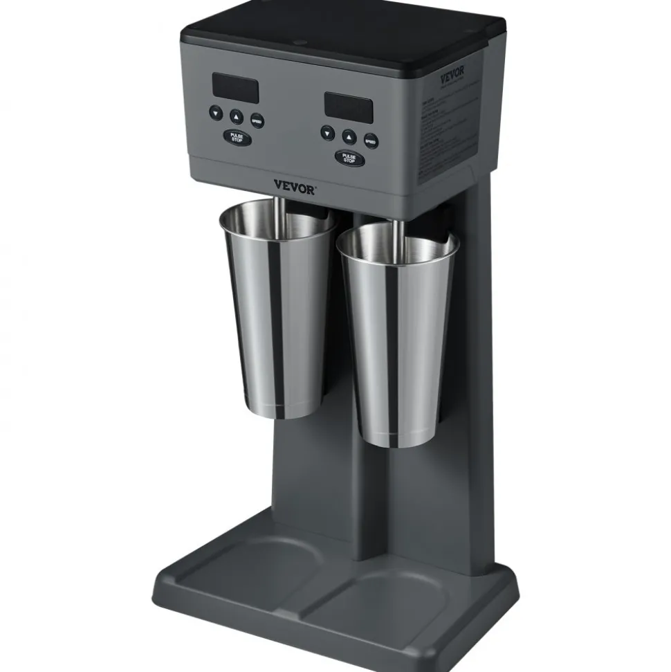 VEVOR Milkshake Maker, 375W x 2 Electric Milkshake Machine, Commercial Double Heads Drink Mixer Blender, LED Intelligent Microswitch, 3-Speed Milkshake Mixer with 2 x 820 ml Stainless Steel Cups