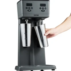 VEVOR Milkshake Maker, 375W x 2 Electric Milkshake Machine, Commercial Double Heads Drink Mixer Blender, LED Intelligent Microswitch, 3-Speed Milkshake Mixer with 2 x 820 ml Stainless Steel Cups