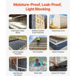 VEVOR 14 Mil Plastic Sheeting Heavy Duty 10' x 100', Thick Plastic Sheeting Roll, Plastic Drop Cloth Painters Tarp Covering for Crawl Space Vapor Barrier, Black and White Double-Sided, Multi-Purpose