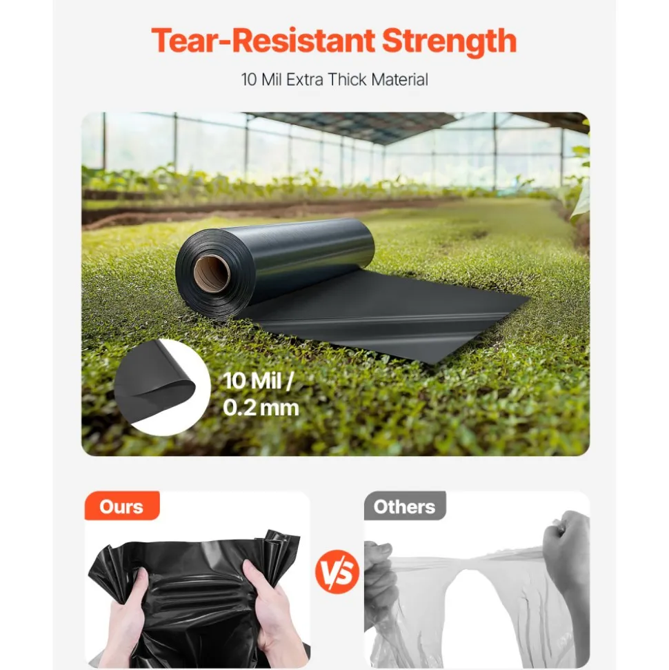 VEVOR 10 Mil Plastic Sheeting Heavy Duty 10' x 100', Thick Plastic Sheeting Roll, Plastic Drop Cloth Painters Tarp, Polyethylene Covering for Crawl Space Vapor Barrier, Multi-Purpose, Black