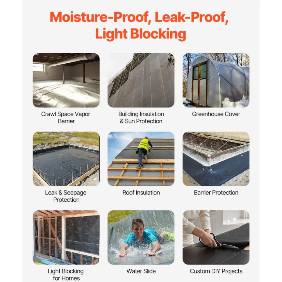 VEVOR 10 Mil Plastic Sheeting Heavy Duty 10' x 100', Thick Plastic Sheeting Roll, Plastic Drop Cloth Painters Tarp, Polyethylene Covering for Crawl Space Vapor Barrier, Multi-Purpose, Black
