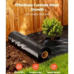 VEVOR 10 Mil Plastic Sheeting Heavy Duty 5' x 100', Thick Plastic Sheeting Roll, Plastic Drop Cloth Painters Tarp, Polyethylene Covering for Crawl Space Vapor Barrier, Multi-Purpose, Black