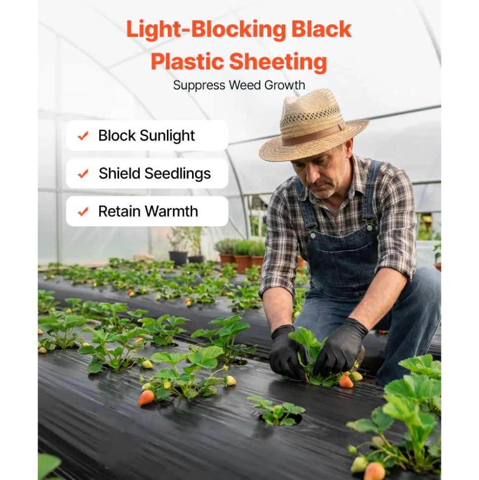 VEVOR 4 Mil Plastic Sheeting 6' x 100' Black Heavy Duty Polyethylene Roll, Thick Plastic Roll for Garden, Drop Cloth Painters Tarp, Polyethylene Covering for Crawl Space Vapor Barrier, Weed Control