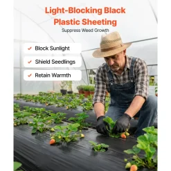 VEVOR 6 Mil Plastic Sheeting 20' x 100' Black Heavy Duty Polyethylene Roll, Thick Plastic Roll for Garden, Drop Cloth Painters Tarp, Polyethylene Covering for Crawl Space Vapor Barrier, Weed Control