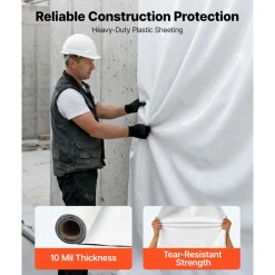 VEVOR 10 Mil Plastic Sheeting 6' x 50' Heavy Duty Thick Polyethylene Roll, Plastic Drop Cloth Painters Tarp, Polyethylene Covering for Crawl Space Vapor Barrier, Weed Control, Garden, Black & White