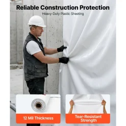 VEVOR 12 Mil Plastic Sheeting 10' x 100' Heavy Duty Thick Polyethylene Roll, Plastic Drop Cloth Painters Tarp, Polyethylene Covering for Crawl Space Vapor Barrier, Weed Control, Garden, Black & White