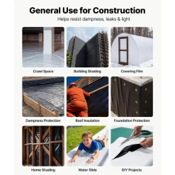 VEVOR 12 Mil Plastic Sheeting 10' x 50' Heavy Duty Thick Polyethylene Roll, Plastic Drop Cloth Painters Tarp, Polyethylene Covering for Crawl Space Vapor Barrier, Weed Control, Garden, Black & White