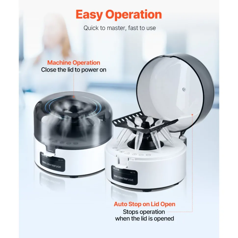 VEVOR Mini Centrifuge Machine, 3013xg RCF Electric Laboratory Centrifuge Machine with 2-in-1 Rotor for 0.2/1.5/2ml Tube Capacity, Fixed Speed 7000r/min, Low Noise, Widely Used in Various Experiments
