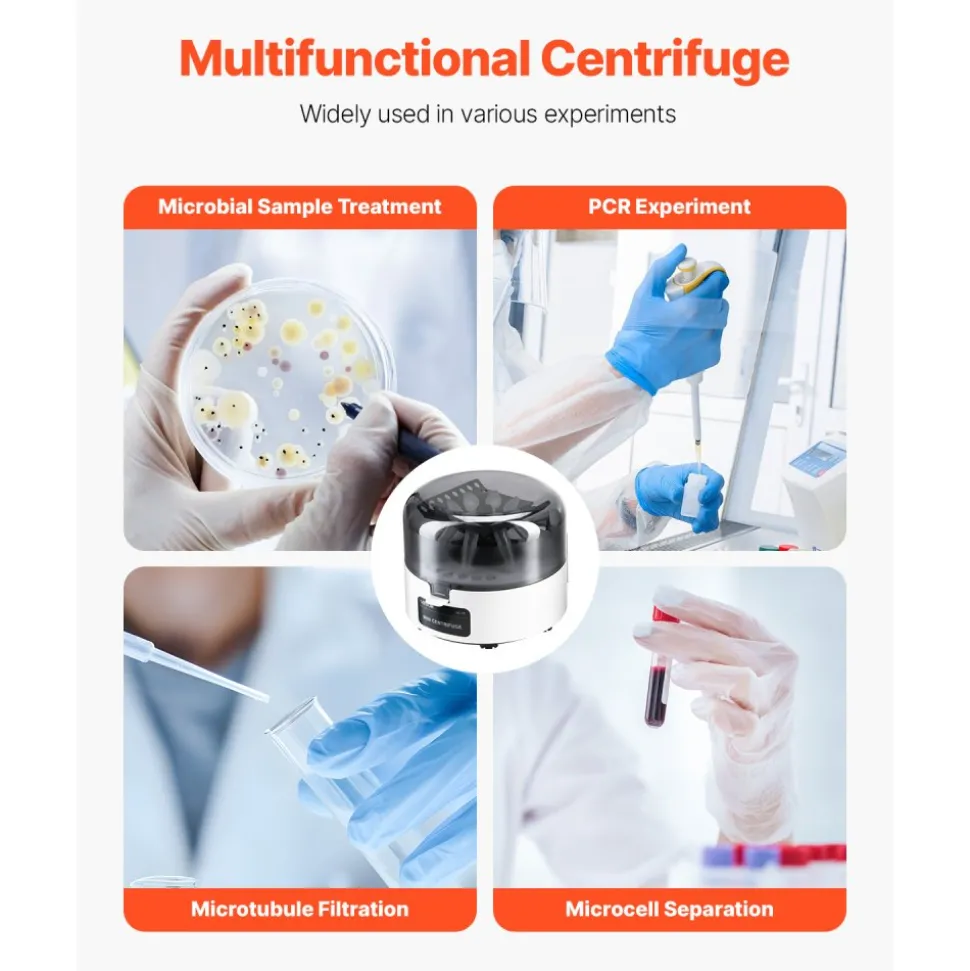 VEVOR Mini Centrifuge Machine, 3013xg RCF Electric Laboratory Centrifuge Machine with 2-in-1 Rotor for 0.2/1.5/2ml Tube Capacity, Fixed Speed 7000r/min, Low Noise, Widely Used in Various Experiments