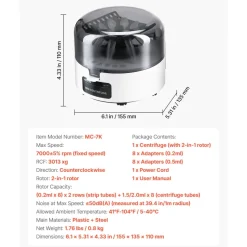 VEVOR Mini Centrifuge Machine, 3013xg RCF Electric Laboratory Centrifuge Machine with 2-in-1 Rotor for 0.2/1.5/2ml Tube Capacity, Fixed Speed 7000r/min, Low Noise, Widely Used in Various Experiments