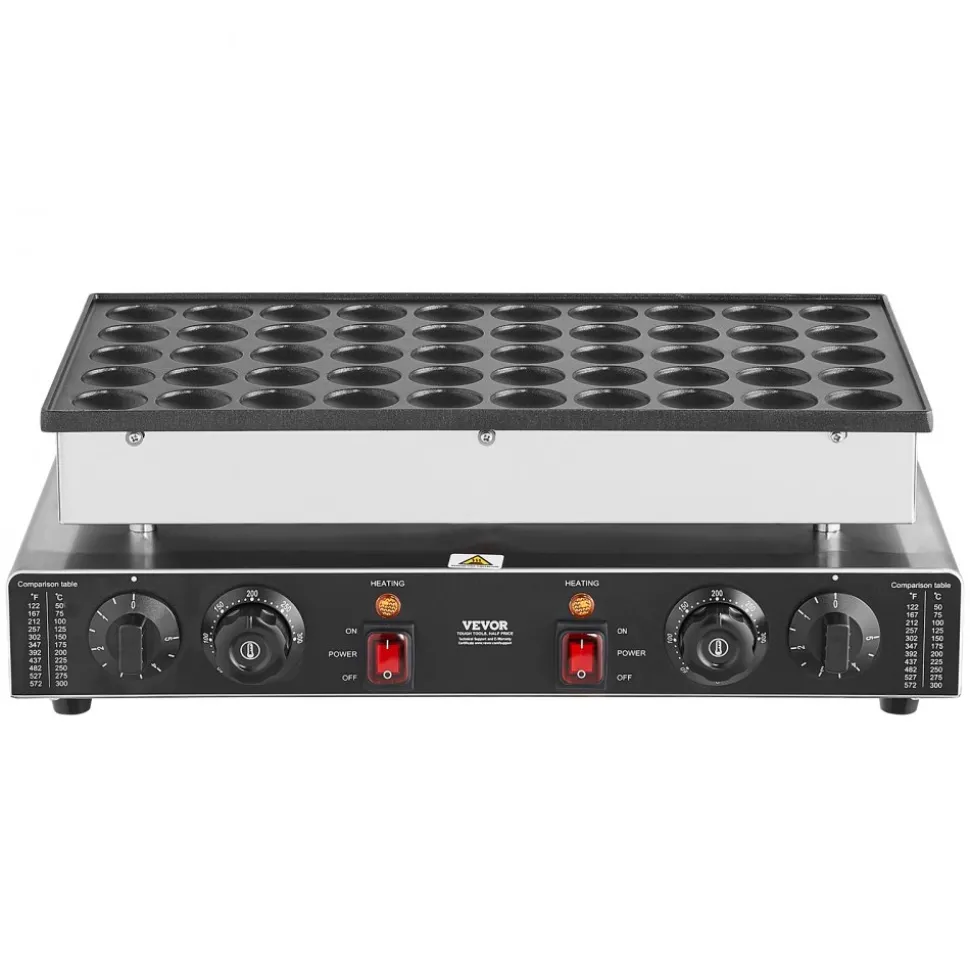 VEVOR Mini Dutch Pancake Maker, 50PCS 43mm Diameter Dorayaki Baker Machine, 1700W Commercial Electric Poffertjes Grill, Non-stick Stainless Steel, Dual Temp & Time Control, for Home Kitchen Restaurant