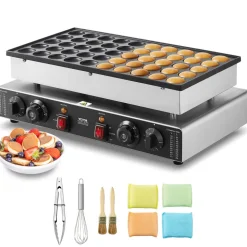 VEVOR Mini Dutch Pancake Maker, 50PCS 43mm Diameter Dorayaki Baker Machine, 1700W Commercial Electric Poffertjes Grill, Non-stick Stainless Steel, Dual Temp & Time Control, for Home Kitchen Restaurant
