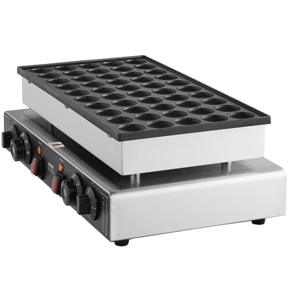 VEVOR Mini Dutch Pancake Maker, 50PCS 43mm Diameter Dorayaki Baker Machine, 1700W Commercial Electric Poffertjes Grill, Non-stick Stainless Steel, Dual Temp & Time Control, for Home Kitchen Restaurant