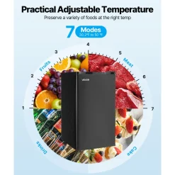 VEVOR Mini Fridge, 3.2 Cu.Ft, Single Door Compact Refrigerator, Adjustable Temperature, Glass Shelf, Energy Efficient Small Refrigerator, Reversible Door, Low Noise, for Bedroom Dorm Office, Black