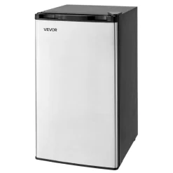 VEVOR Mini Fridge, 3.2 Cu.Ft, Single Door Compact Refrigerator, Adjustable Temperature, Glass Shelf, Energy Efficient Small Refrigerator, Reversible Door, Low Noise, for Bedroom Dorm Office, Stainless
