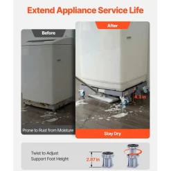 VEVOR Mini Fridge Stand, 400 lbs Load, 4 Strong Feet, 4 Locking Swivel Wheels, Washer and Dryer Pedestal, Multi-Functional Adjustable Base for Washing Machine, and Refrigerator, Universal Mobile Base