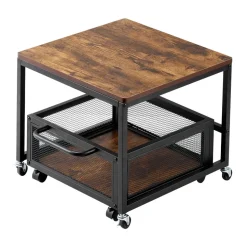 VEVOR Mini Fridge Stand with Storage, 198 lbs Mini Fridge Table with Movable Storage Cart & Swivel Wheels, Beverage Refrigerator Stand for Coffee Bar, Mini Fridge Organizer for Home Dorm, Light Brown