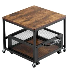 VEVOR Mini Fridge Stand with Storage, 198 lbs Mini Fridge Table with Movable Storage Cart & Swivel Wheels, Beverage Refrigerator Stand for Coffee Bar, Mini Fridge Organizer for Home Dorm, Light Brown
