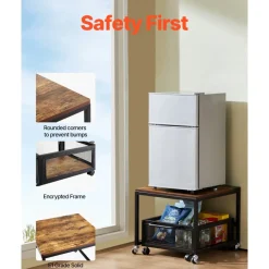 VEVOR Mini Fridge Stand with Storage, 198 lbs Mini Fridge Table with Movable Storage Cart & Swivel Wheels, Beverage Refrigerator Stand for Coffee Bar, Mini Fridge Organizer for Home Dorm, Light Brown