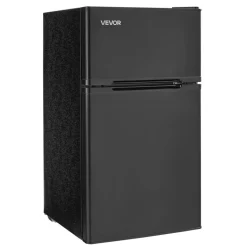 VEVOR Mini Fridge with Freezer, 3.2 Cu.Ft, Two Door Compact Refrigerator, Adjustable Temperature, Shelf, Energy Efficient Small Fridge, Reversible Door, Low Noise, for Bedroom, Dorm, Office, Black