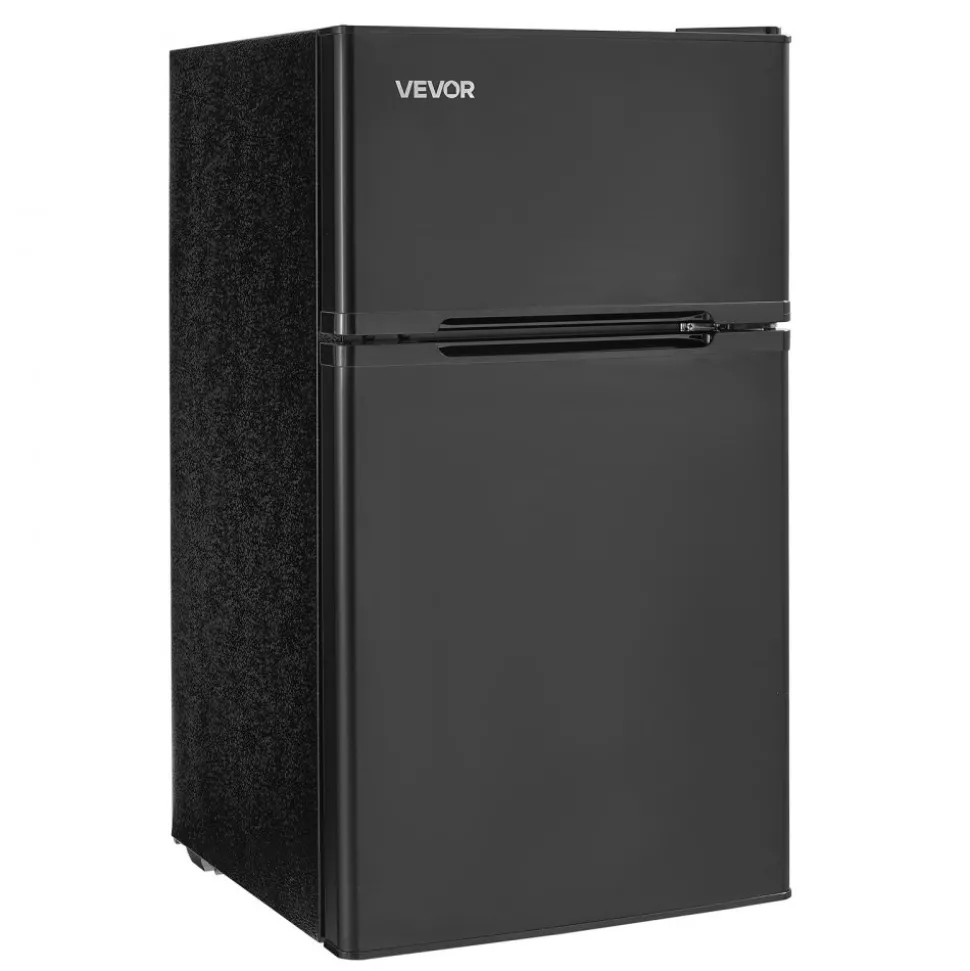 VEVOR Mini Fridge with Freezer, 3.2 Cu.Ft, Two Door Compact Refrigerator, Adjustable Temperature, Shelf, Energy Efficient Small Fridge, Reversible Door, Low Noise, for Bedroom, Dorm, Office, Black
