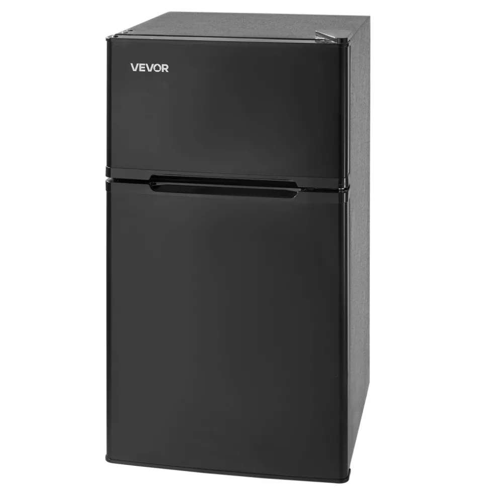 VEVOR Mini Fridge with Freezer, 3.2 Cu.Ft, Two Door Compact Refrigerator, Adjustable Temperature, Shelf, Energy Efficient Small Fridge, Reversible Door, Low Noise, for Bedroom, Dorm, Office, Black