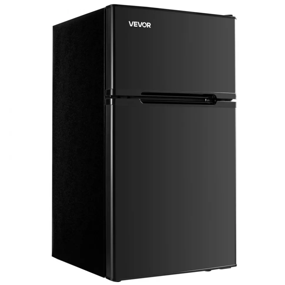 VEVOR Mini Fridge with Freezer, 3.2 Cu.Ft, Two Door Compact Refrigerator, Adjustable Temperature, Shelf, Energy Efficient Small Fridge, Reversible Door, Low Noise, for Bedroom, Dorm, Office, Black