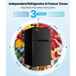 VEVOR Mini Fridge with Freezer, 3.2 Cu.Ft, Two Door Compact Refrigerator, Adjustable Temperature, Shelf, Energy Efficient Small Fridge, Reversible Door, Low Noise, for Bedroom, Dorm, Office, Black