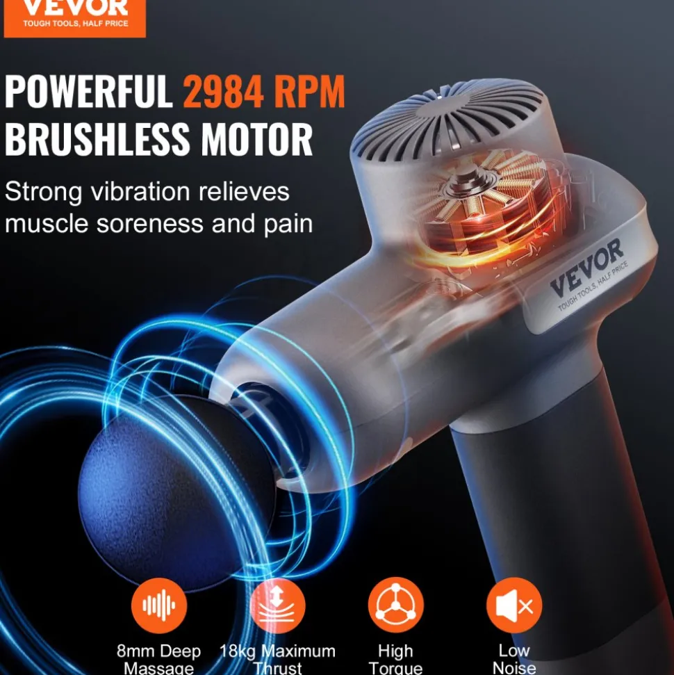 VEVOR Mini Massage Gun, Percussion Muscle Massage Gun for Athletes - with 5 Speed Levels & 6 Massage Heads, 7.4V 2500mAh Batteries, Handheld Small Massage Gun for Pain Relief, Muscle Relaxation