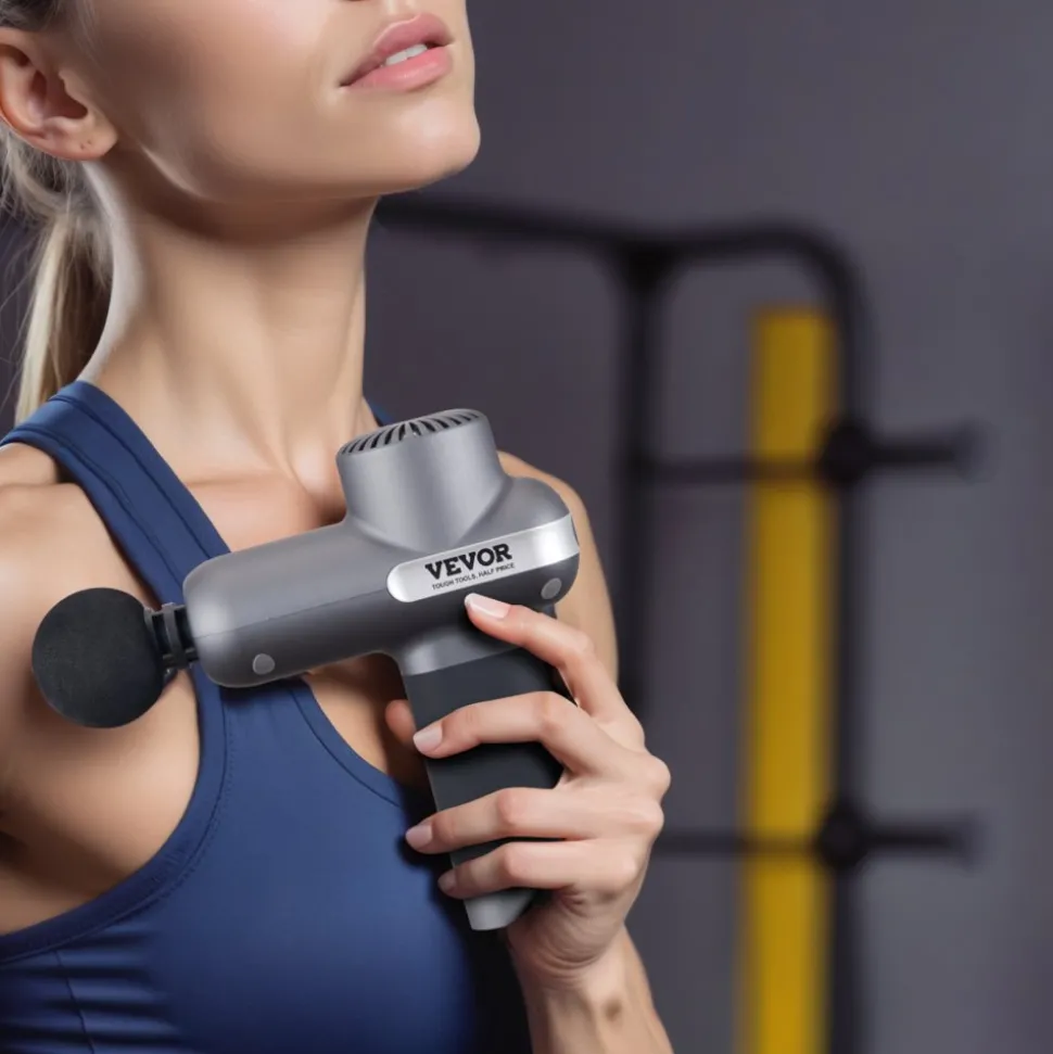 VEVOR Mini Massage Gun, Percussion Muscle Massage Gun for Athletes - with 5 Speed Levels & 6 Massage Heads, 7.4V 2500mAh Batteries, Handheld Small Massage Gun for Pain Relief, Muscle Relaxation