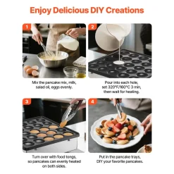 VEVOR Mini Pancake Maker, 25PCS 43mm Diameter Dutch Muffin Waffle Baker, Non-stick Stainless Steel Poffertjes Grill, Commercial Electric Dorayaki Machine, Temp & Time Control, Home Kitchen Restaurant