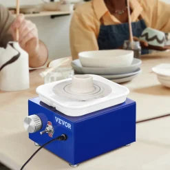 VEVOR Mini Pottery Wheel, for Kids or Beginners, 2 Turntables 2.6in/3.9in Ceramic Wheel Machine, Adjustable 0-300RPM Speed ABS Detachable Basin, 17 Pottery Accessories, Work Art Craft DIY, 30W, Blue