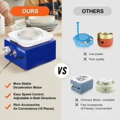 VEVOR Mini Pottery Wheel, for Kids or Beginners, 2 Turntables 2.6in/3.9in Ceramic Wheel Machine, Adjustable 0-300RPM Speed ABS Detachable Basin, 17 Pottery Accessories, Work Art Craft DIY, 30W, Blue