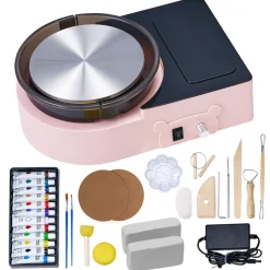VEVOR Mini Pottery Wheel, 6 inch Turntable, Forward and Reverse Rotation, Adjustable Speed, Electric Clay Wheel for Kids and Adults, with Clay Shaping Tools, for Home DIY, Pottery Classes, Pink