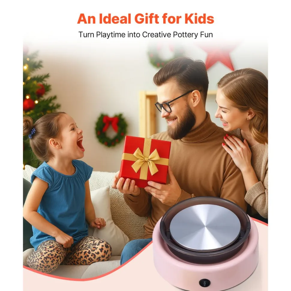 VEVOR Mini Pottery Wheel, 6 inch Turntable, Forward and Reverse Rotation, Adjustable Speed, Electric Clay Wheel for Kids and Beginners, with Shaping Tools, for Home DIY, Pottery Classes, Pink
