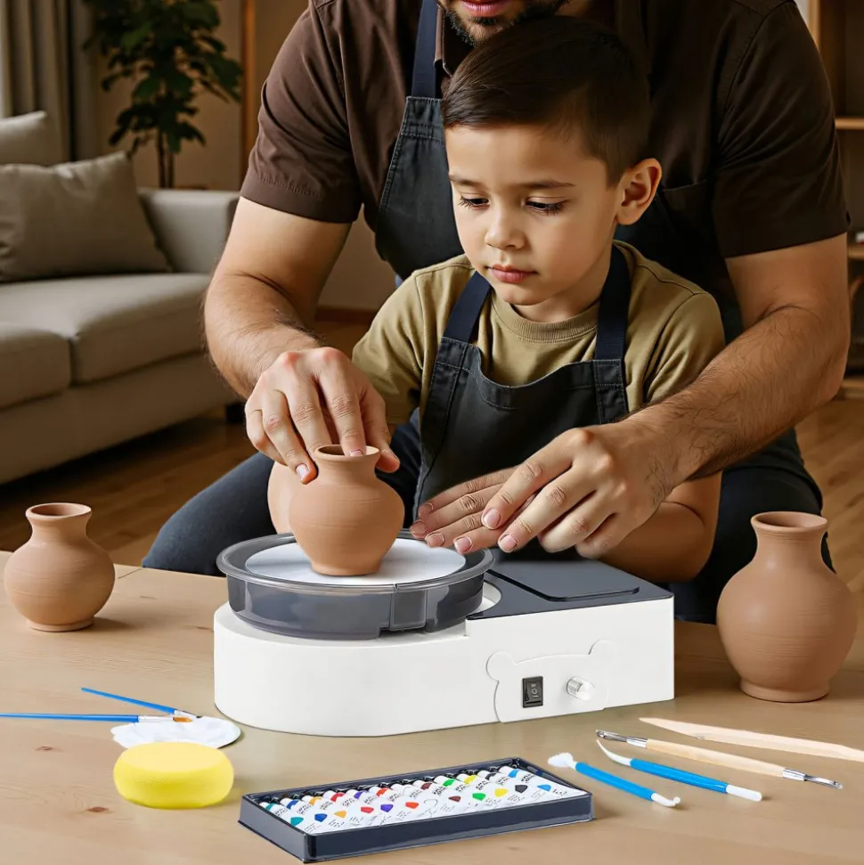 VEVOR Mini Pottery Wheel, 6 inch Turntable, Forward and Reverse Rotation, Adjustable Speed, Electric Clay Wheel for Kids and Adults, with Clay Shaping Tools, for Home DIY, Pottery Classes, White