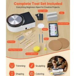 VEVOR Mini Pottery Wheel, 6 inch Turntable, Forward and Reverse Rotation, Adjustable Speed, Electric Clay Wheel for Kids and Adults, with Clay Shaping Tools, for Home DIY, Pottery Classes, White